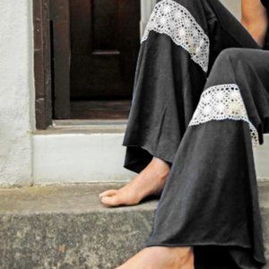 Sprigs Foldover Waist Flare Crochet Leg Yoga Pants